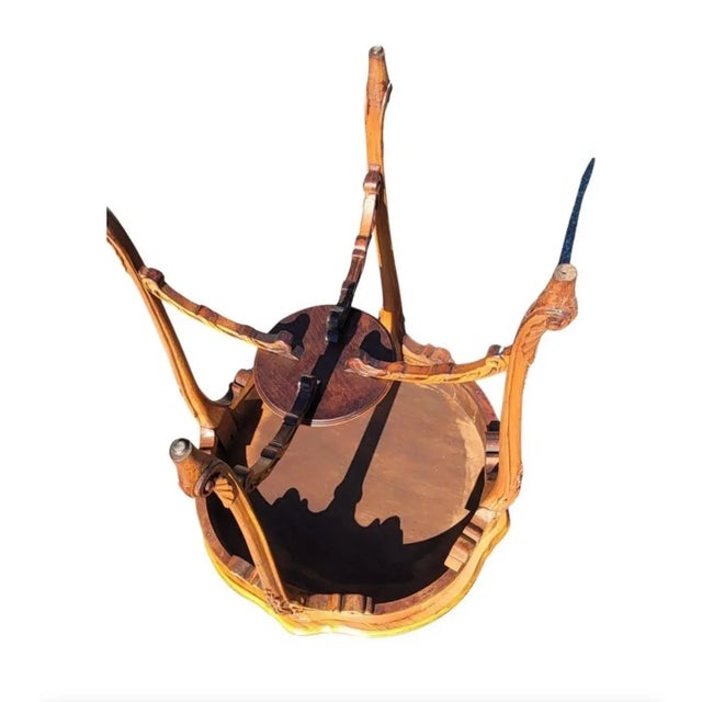 Louis Xv Style Marquetry and Carved Walnut and Mahogany Center Table With Center Stretcher For Sale - Image 10 of 11