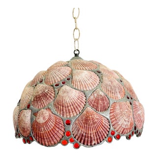 Vintage 1974 Sea Shell Artist Made Hanging Swag Lamp For Sale