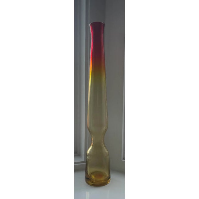 Greenwich Flint Craft Tall Glass Red - Orange - Yellow Ombre Original Sticker Price shown