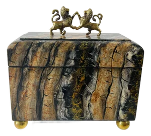 1980s Faux Marble Box With Lion Finials