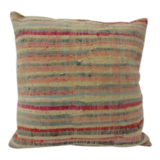 Handmade Striped Turkish Kilim Pillow Cover For Sale