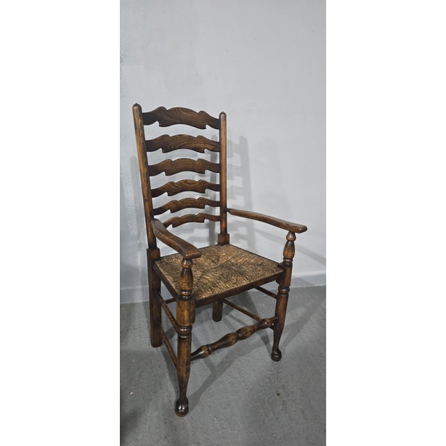 Vintage Lancashire Oak Dining Chairs with Ladder Back, 1920, Set of 12 For Sale - Image 13 of 16