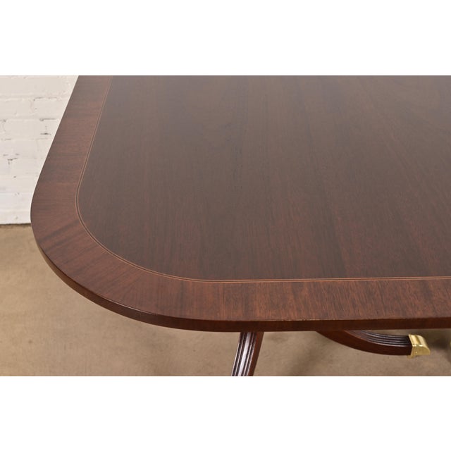 Councill Furniture Georgian Banded Mahogany Double Pedestal Extension Dining Table, Newly Refinished For Sale - Image 10 of 14