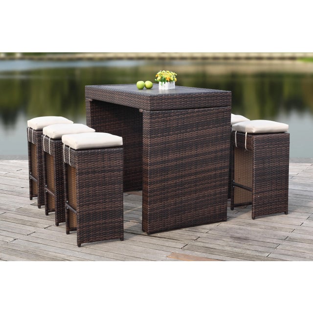 Textile Outdoor Bar Set in Brown & Sand - 7 Pieces For Sale - Image 7 of 9