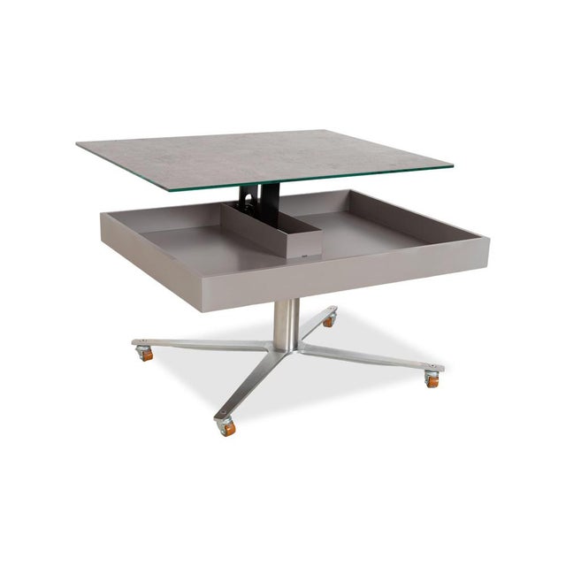 Ronald Schmitt Glass Grey Coffee Table with Manual Function and Storage Compartment in Plastic Decor by Ronald Schmitt For Sale - Image 4 of 13