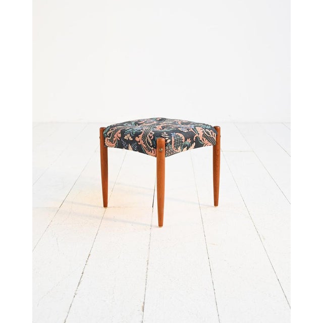 Scandinavian Teak Stool with Padded Seat, 1970s For Sale - Image 3 of 7