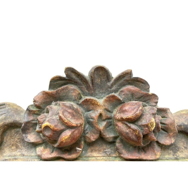 Shabby Chic Vintage Molded Resin Accent Mirror With Faux Carved Wood Flower Embellishments For Sale - Image 3 of 10