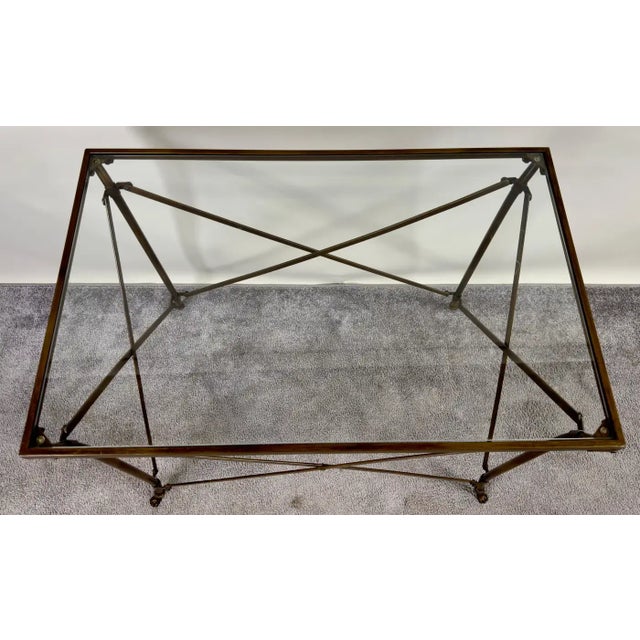 Neoclassical Empire Style Rectangular Bronze Side Serving Table With Glass Top For Sale - Image 4 of 10