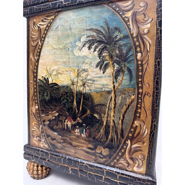 Late 20th Century Spanish Colonial John Richard Hand Painted Rectangle Wooden Vase For Sale - Image 5 of 12