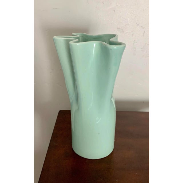 Modern Mint Green Scalloped Ceramic Vase For Sale - Image 4 of 7