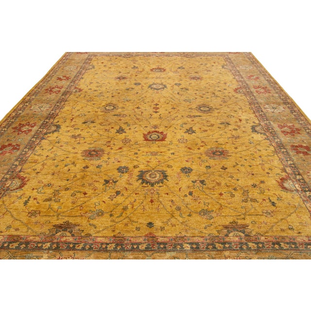 Textile Paki Peshawar Handmade Wool Rug in Goldenrod With Floral Design For Sale - Image 7 of 9