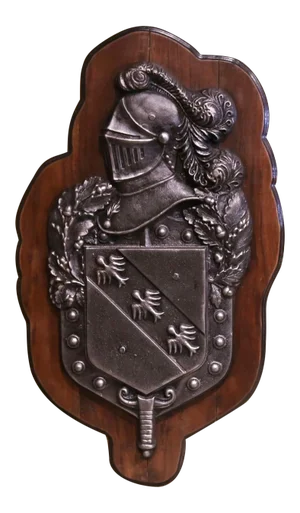 19th Century French Renaissance Style Polished Iron Crest on Walnut Plaque