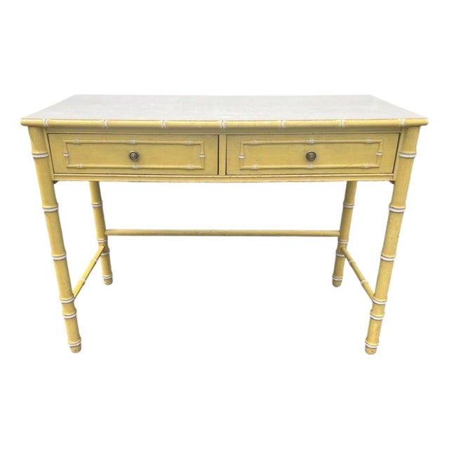 Vintage Thomasville Allegro Yellow Faux Bamboo Writing Desk For Sale