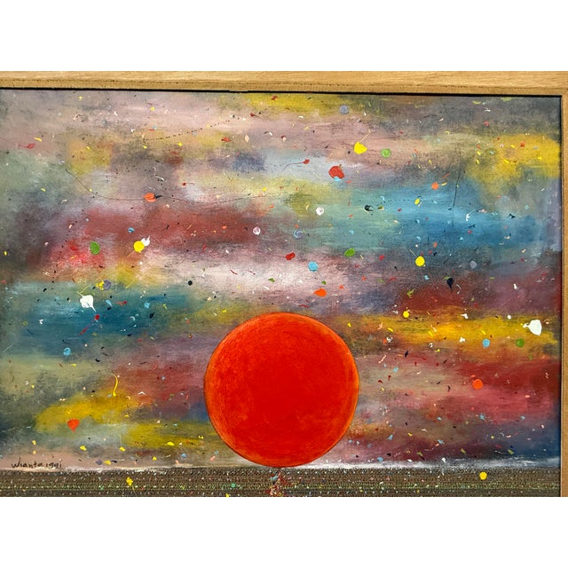 Red Made Wianta Sunset Original Oil Painting, Signed For Sale - Image 8 of 12