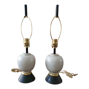 Pair Vintage Mid-Century Modern Ceramic Deco Lamps