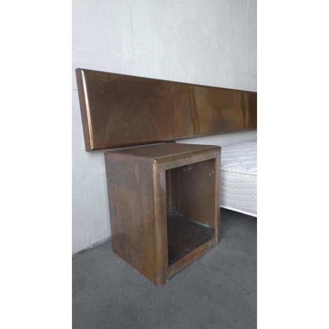 1970s Bespoke Patinated Copper Headboard and Nightstand Set For Sale - Image 9 of 18