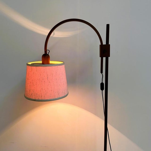Wood Mid-Century Modern Adjustable Teak Arc Floor Lamp with Fabric Shade, 1960s For Sale - Image 7 of 12