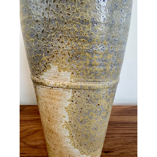 Ceramic 18” Signed Studio Pottery Sculptural Ceramic Vase in Neutral Sand & Stone Glaze For Sale - Image 7 of 9