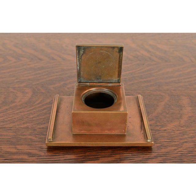 Metal Silver Crest Arts & Crafts Sterling Silver on Bronze Inkwell For Sale - Image 7 of 12