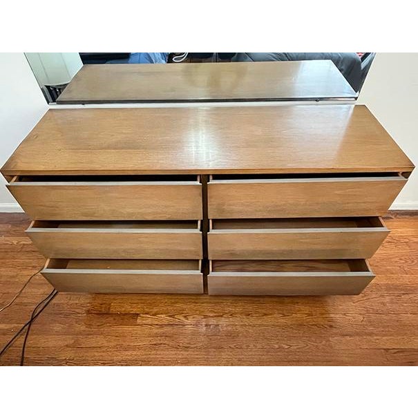 John Stuart Mid-Century Modern all original six drawer lowboy dresser in pristine condition with minor wear on the finish.
