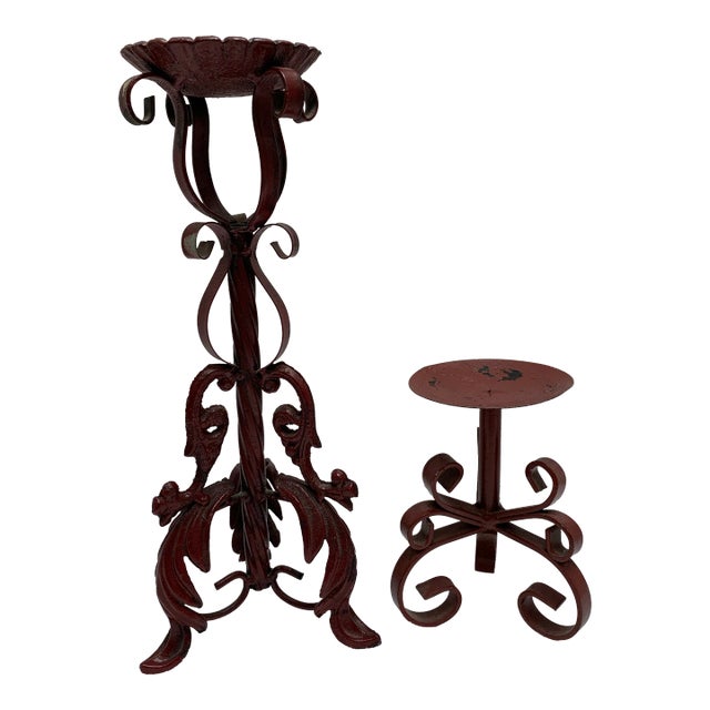 Set of Two Vintage Iron Candle Holders For Sale