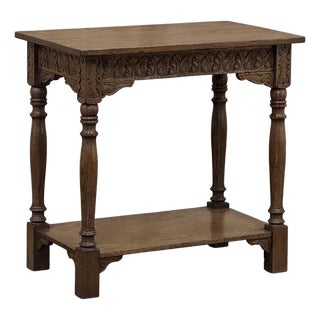 19th Century Rustic Hand Carved Oak Renaissance Revival Side Table For Sale