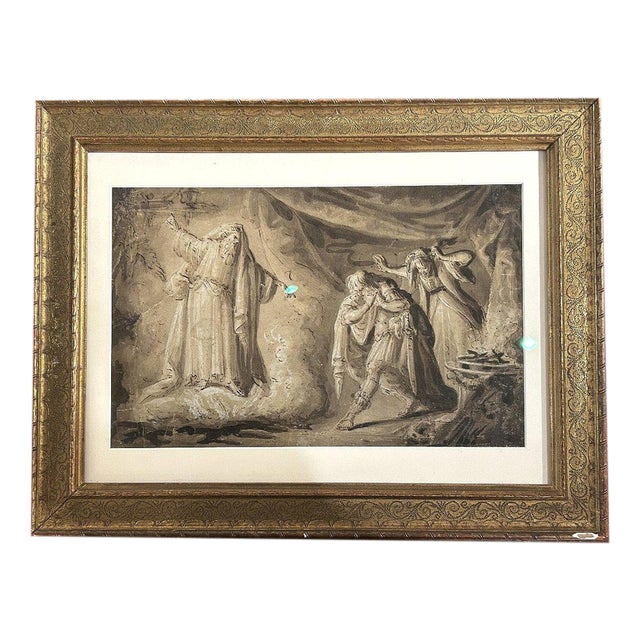 Nordic Artist, Witchcraft Scene, Ink and White Lead on Paper, 17th Century For Sale