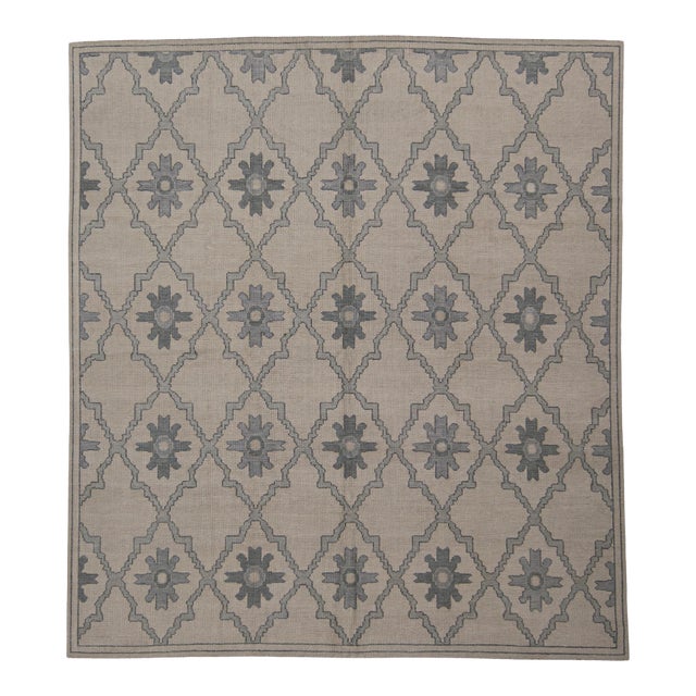 Turkish Oushak Rug Taupe and Charcoal Handwoven Wool Rug 8'6" X 9'5" For Sale