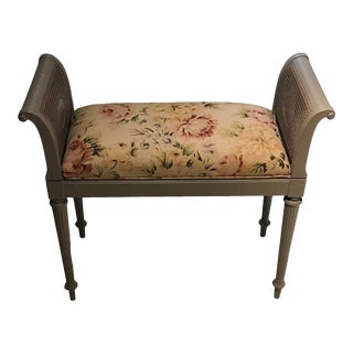 Adam's Style Hand Painted 1930's Vanity Caned Bench For Sale