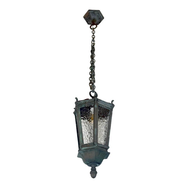 Antique Traditional Bronze Wavy Glass Pendant Light For Sale