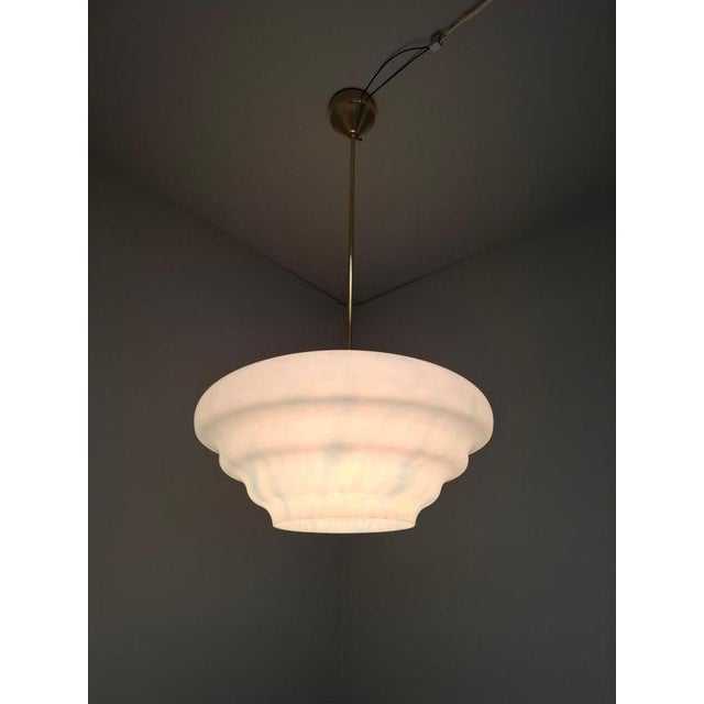 Metal Mid-Century Modern Pendant Lamp in Opaline Glass and Brass from Napako, Czechoslovakia, 1970s For Sale - Image 7 of 17