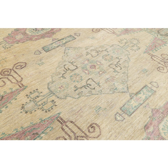Hand-Knotted Serapi-Inspired Modern Wool Rug in Muted Pastels and Sand 11x13 For Sale - Image 9 of 9