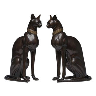 Vintage French Bronze Cats, 1970, Set of 2 For Sale