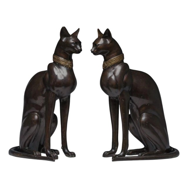 Vintage French Bronze Cats, 1970, Set of 2 For Sale