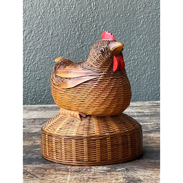 Tan Vintage Shanghai Weave Rooster Music Box For Sale - Image 8 of 15