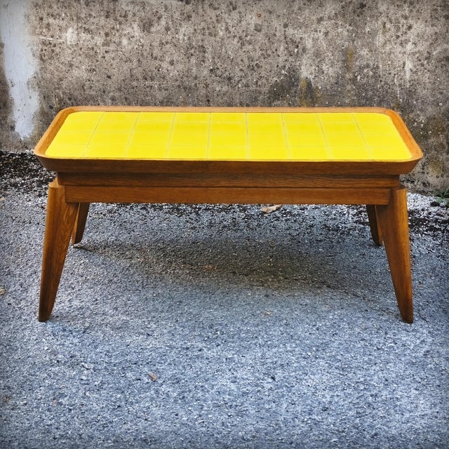 Coffee Table in Oak with Yellow Tiled Top, France, 1950s For Sale - Image 9 of 18