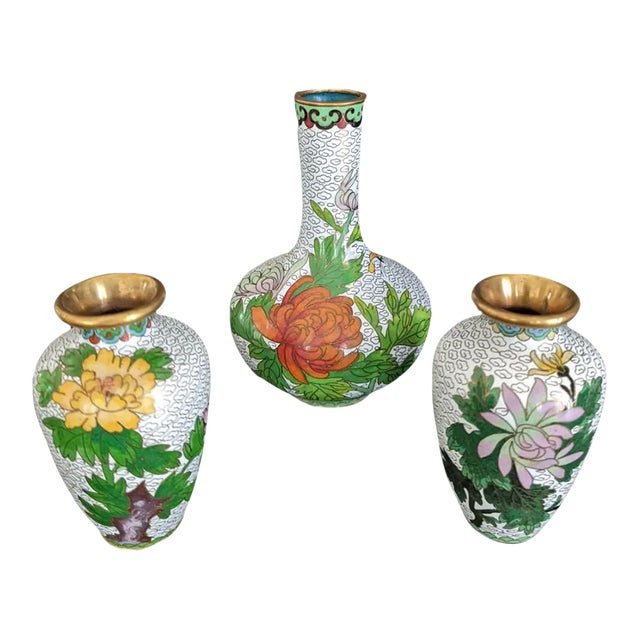 1980s Chinese 'Zi Jen Cheng' Cloisonne Vases - Set of 3 For Sale