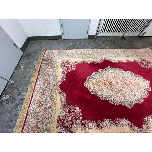 8 Ft 7 in × 12 Ft 3 in Karastan Red Medallion Kirman Area Rug, Vintage For Sale - Image 9 of 12