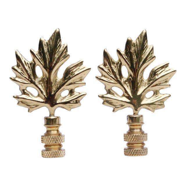 Brass Maple Leaf Lamp Finials - a Pair For Sale