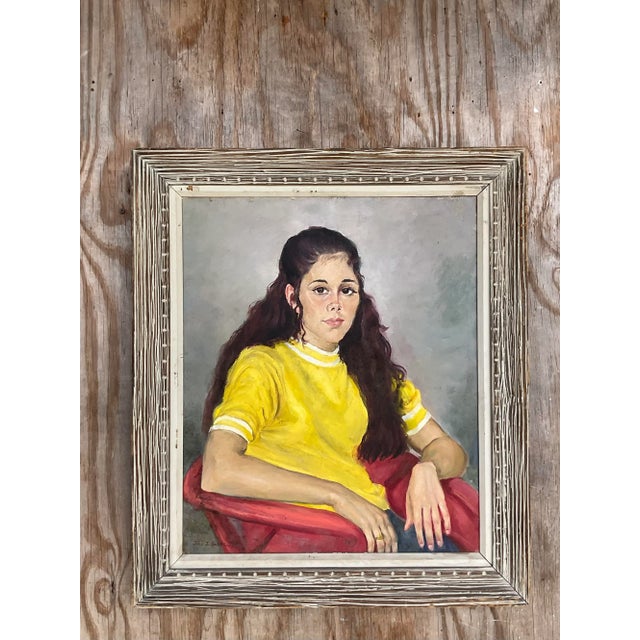 Add a touch of classic elegance to your home with this stunning vintage boho signed original oil portrait. This exquisite...
