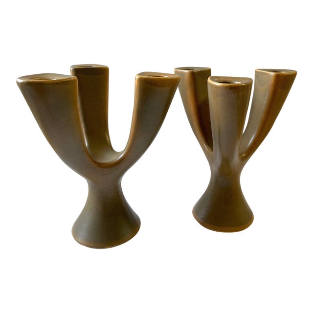 French Modernist St. Clement Ceramic Sapho Candelabra's For Sale