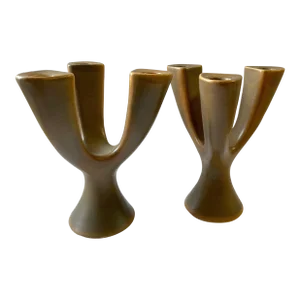 French Modernist St. Clement Ceramic Sapho Candelabra's