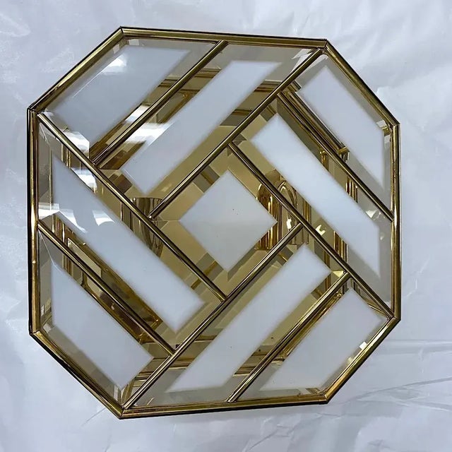 Mid-Century Modern 1970s a Italian Mid-Century Modern Brass and Glass Ceiling Light For Sale - Image 3 of 11