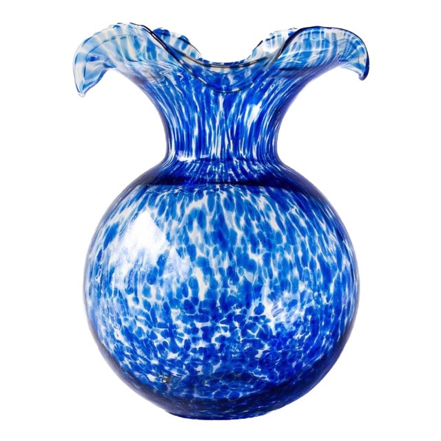 VIETRI Hibiscus Glass Cobalt Tortoiseshell Large Fluted Vase For Sale