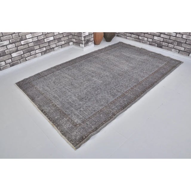 Turkish Vintage Distressed Turkish Oushak Rug in Slate Gray, Silver For Sale - Image 3 of 10
