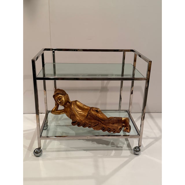 Brass and Tinted Glass Midcentury Modern Barcart For Sale - Image 15 of 15