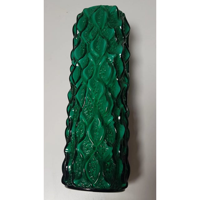 Mid-Century Modern Cylindrical Green Borkenglas Vase with White Overglaze, 1970s For Sale - Image 3 of 4