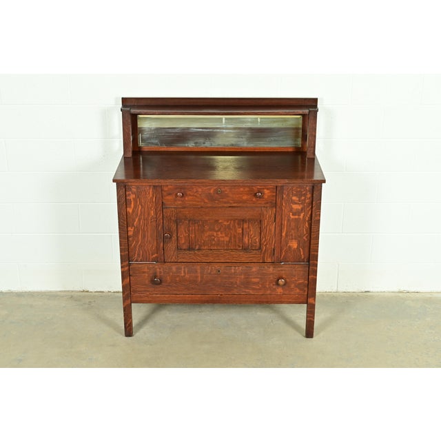 Charles Limbert Stickley Brothers Style Antique Mission Oak Arts & Crafts Sideboard or Bar Cabinet, Circa 1910 For Sale - Image 4 of 15