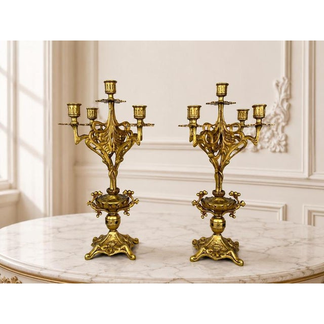 Vintage French Ornate 5-Arm Candelabras, Set of 2 For Sale - Image 14 of 14