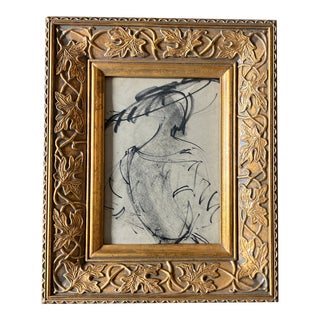 1950’s Original Abstract Small Charcoal Fashion Drawing Ornate Tabletop Frame For Sale